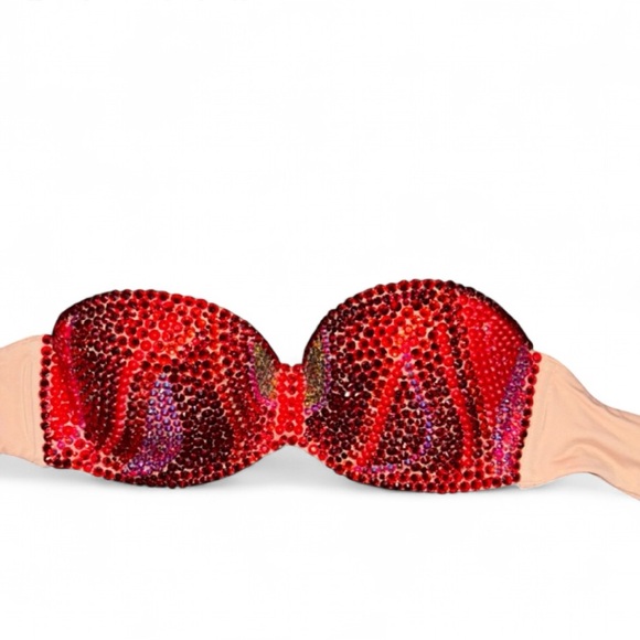 Crystal Rhinestone Red Swirls Glam Bling Strapless Bra Top All Sizes New - Picture 2 of 10